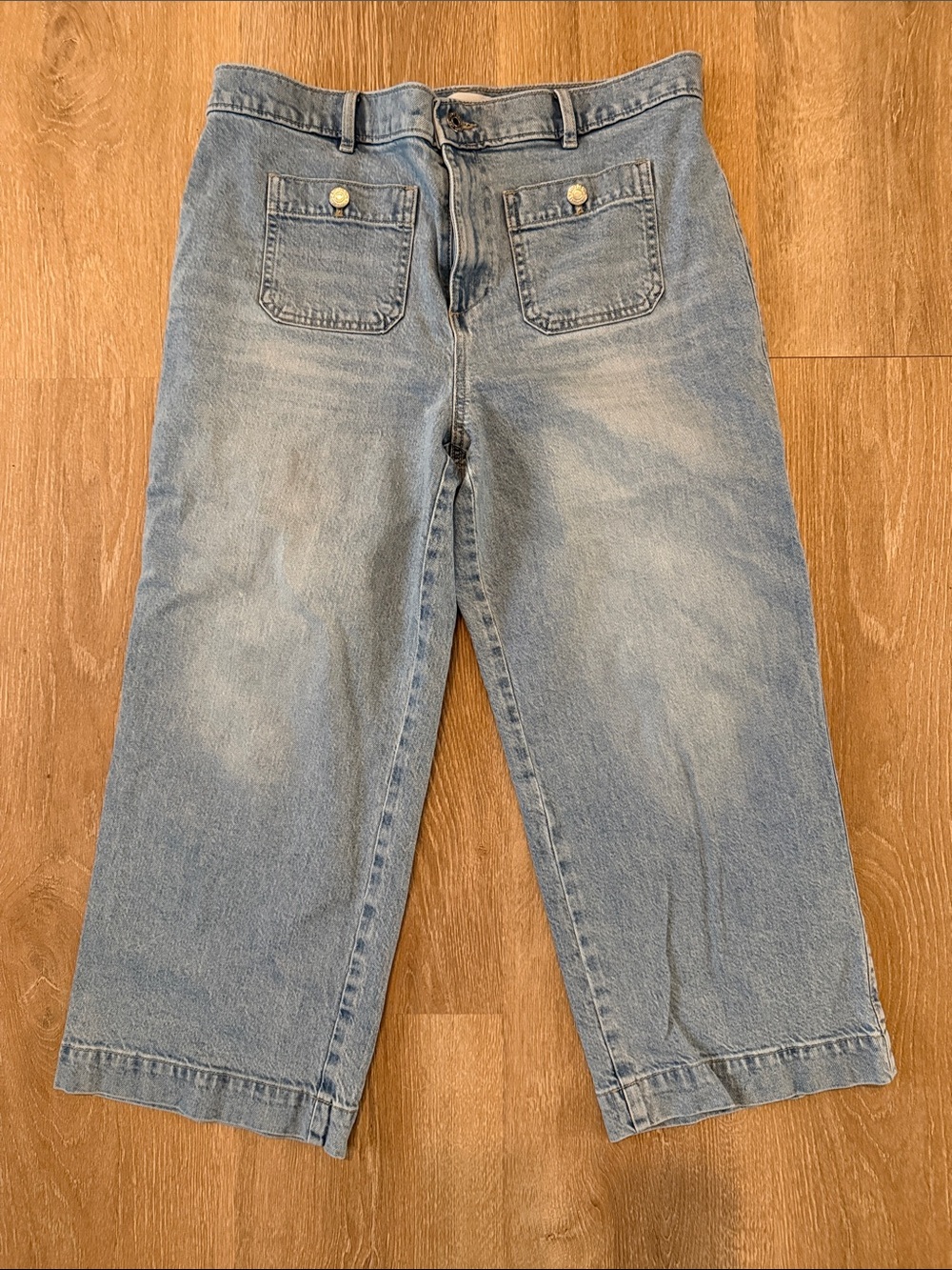 Petite Palmer Denim Wide Leg Crop Pants in Refined Blue Wash